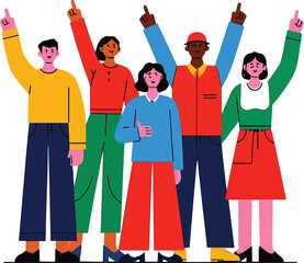 People groups looking and pointing at you, set. Happy excited smiling friends, colleagues, teams isolated on the white background.