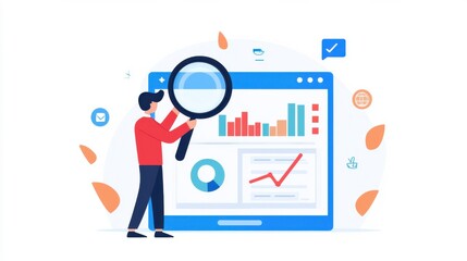 Businessman Analyzing Data with Magnifying Glass and Charts