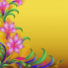 Abstract border frame of flowers in the corner of the image with space for text, blur and fade