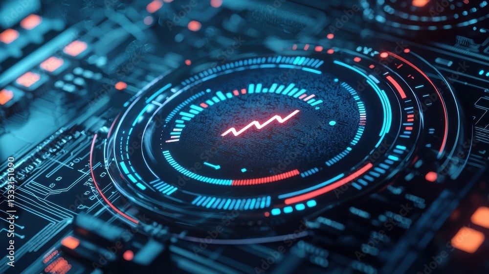 Poster futuristic abstract digital interface with glowing circuits and patterns