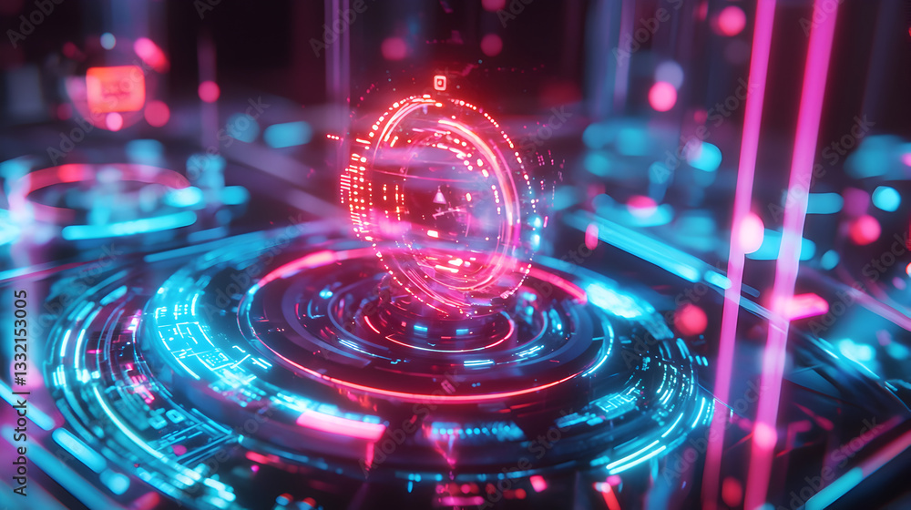 Poster implementing holographic customer management tools digital space photostock virtual environment tech