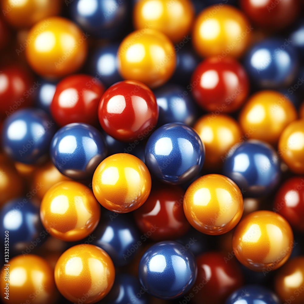 Poster close up view of many colorful spherical shiny objects