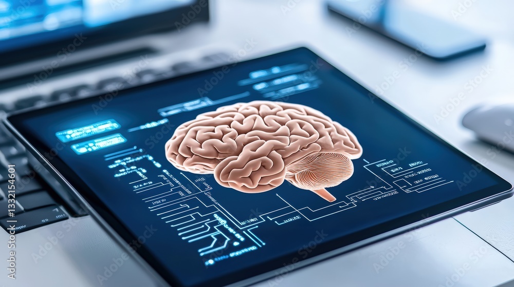Poster computer displaying a brain illustration representing intelligent systems and advanced technology co