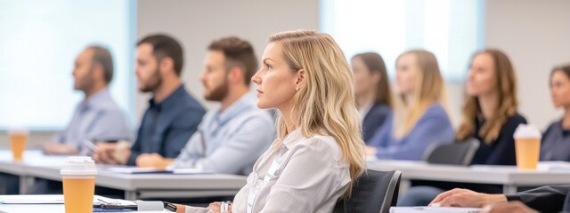 Business Meeting with Attentive Participants in a Modern Conference Room