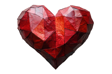 A beautifully styled geometric heart design made of red and transparent elements, symbolizing love and emotion.