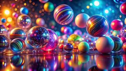 Surreal Abstract Art: Vibrant Floating Spheres & Light Ribbons, OLED Color Spectrum Bokeh