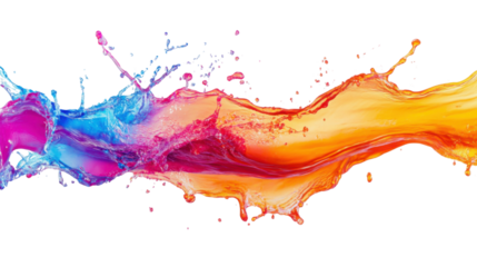 Colorful paint splashing and merging on transparent background