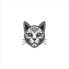 Cyberpunk cat head drawing artwork handmade illustration