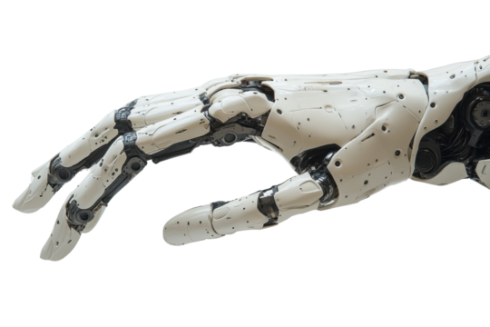 A robotic hand with intricate mechanical details, showcasing advanced design and technology. Ideal for illustrating innovation in automation.