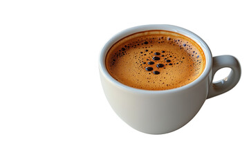 A steaming cup of rich, aromatic coffee on a white isolate background.