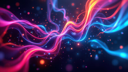 Vibrant liquid motion with abstract molecular structure, suggesting innovation or medical breakthrough.