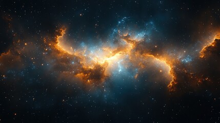 Fototapeta premium Cosmic Nebula Orange and Blue Gas Clouds Collide in Space