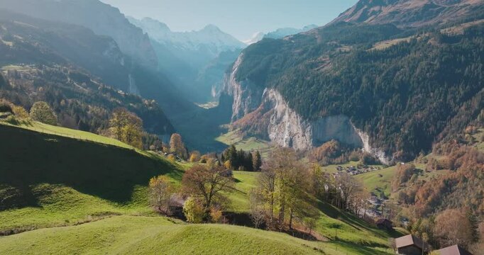 Taken in the Lauterbrunnen Valley in Switzerland, this image showcases vast landscapes and impressive mountain silhouettes, where serenity and magic come together.