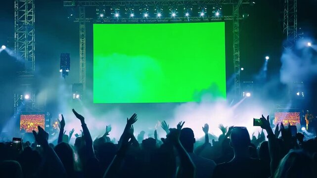Crowd enjoying an electrifying performance at a vibrant outdoor concert in a bustling city