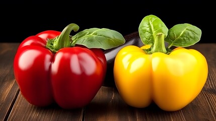 Vibrant Red and Yellow Bell Peppers on Wood