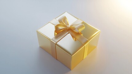 Obraz premium Elegant Gold Gift Box with Satin Ribbon