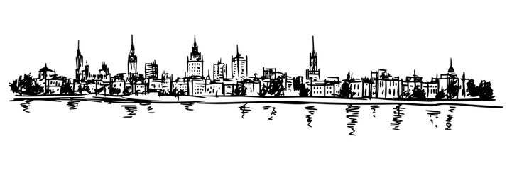 Obraz premium historic city skyline reflection vector black shape silhouette