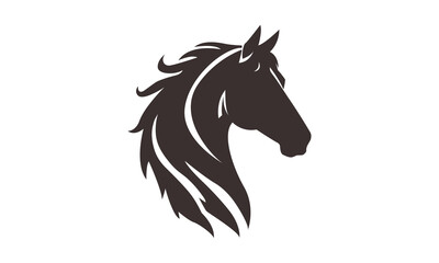Horse logo template. Black and white silhouette of a horse head with a graceful mane. Elegant minimalist logo for branding, design and printing