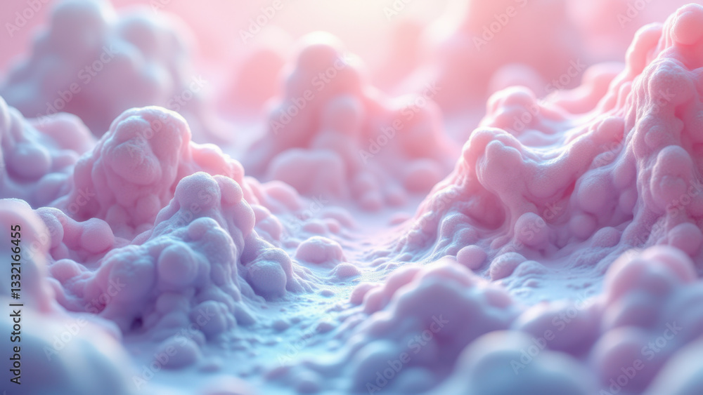 Poster an artistic rendering of a molecular structure with a bubbly texture and vibrant colors.