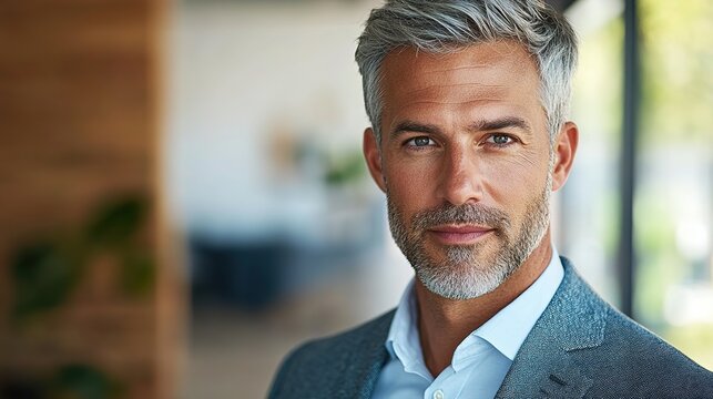 Focused businessman in formal attire, exuding confidence and professionalism in a modern office setting.
