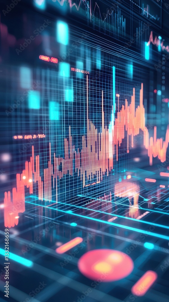 Poster vibrant financial data visualization with colorful charts and graphs