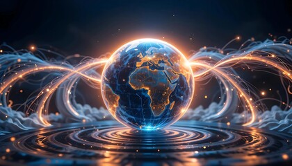 Obraz premium A futuristic representation of Earth, illuminated by ethereal energy.