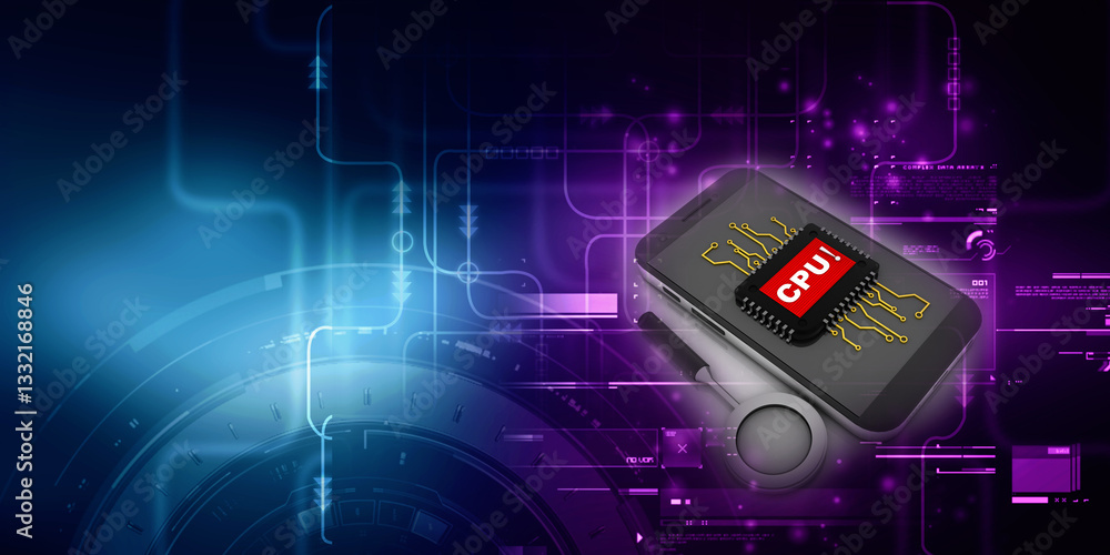 Poster 3d render cpu with microchips