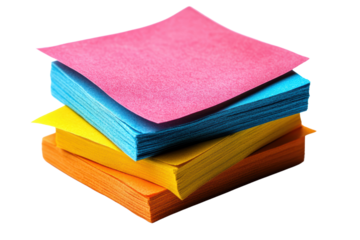 A vibrant stack of colorful sticky notes arranged neatly, ideal for organizing thoughts and tasks in a workspace.