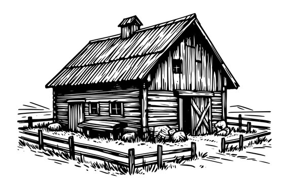 rustic wooden barn on farm vector black shape silhouette