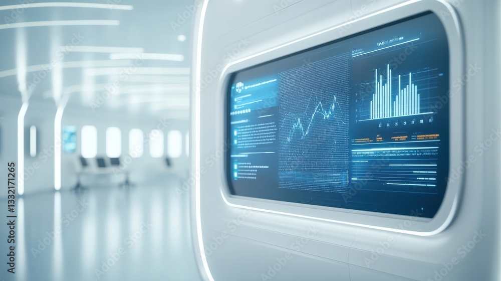Poster modern data visualization display in futuristic office environment