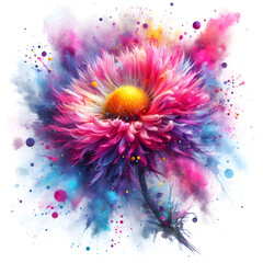Obraz premium Colorful flower exploding with colorful powder and paint splatters
