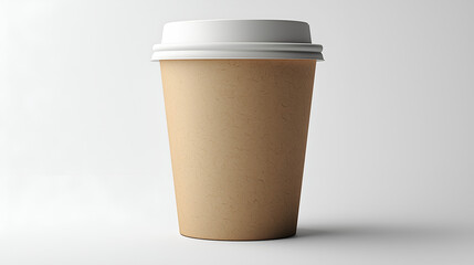 A simple, unbranded paper coffee cup sits on a plain surface, emphasizing minimalism and eco-friendliness.