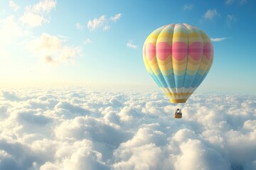 Fototapeta premium A Colorful Journey Hot Air Balloon Ascends Above the Sea of Clouds