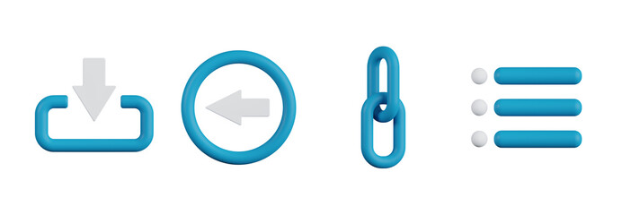 3D Icons of Download, Left Arrow, Link, and Menu