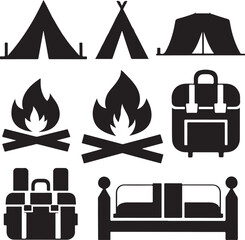 fire camping set silhouette victor design image isolated on the white background.