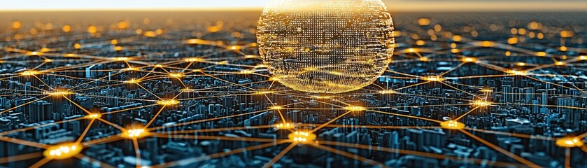 Obraz premium Digital city connection with node networking in futuristic concept for technology