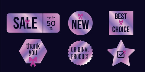 Hologram pink sticker set for shopping. Vector illustration