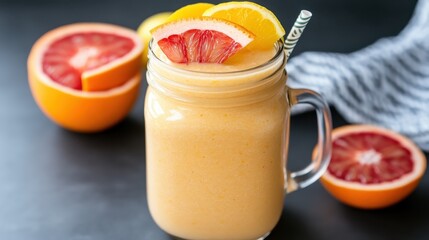 Refreshing Orange Smoothie Served in Glass with Straw and Orange Slice