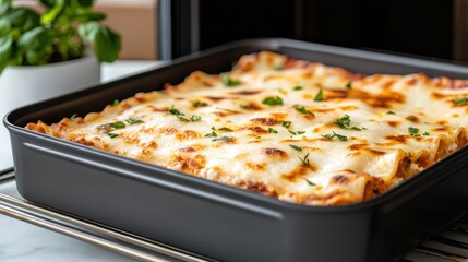 Delicious Traditional Dish of Lasagna Freshly Baked in a Rustic Pan