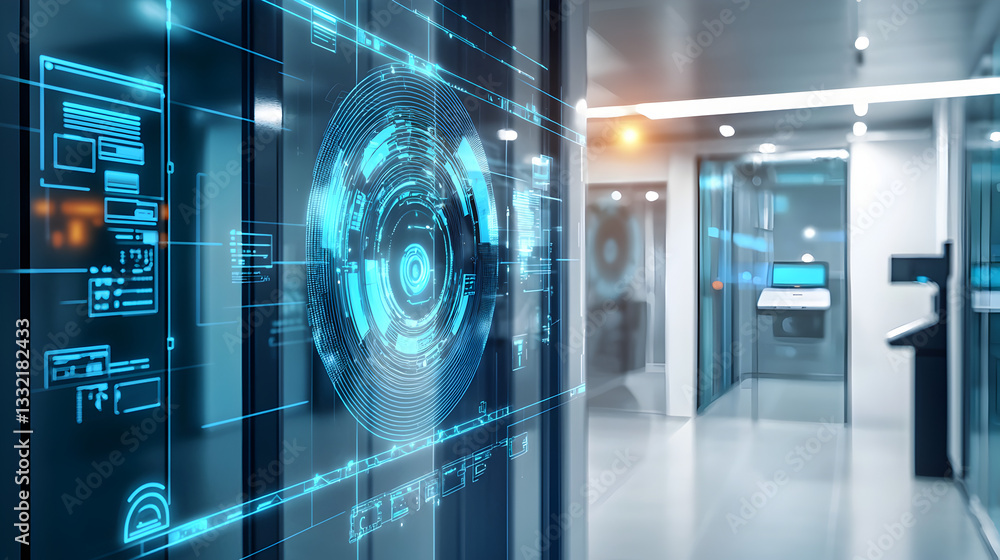 Poster integrating biometrics into security operations high-tech security room photostock modern facility i