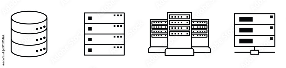Wall mural data and server linear icon set. data center vector illustration