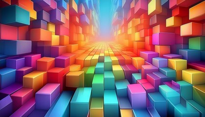vibrant layered cubes and shadows, deep perspective