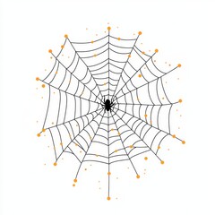 Fototapeta premium Detailed Black Spiderweb with Orange Dots on White Background