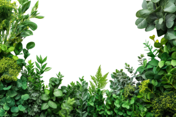 Lush green leaves forming a vibrant frame against a transparent background, perfect for eco-friendly designs and nature-themed projects.