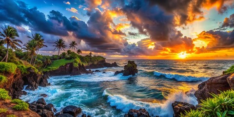 Fototapeta premium Surreal Hawaiian Ocean Horizon: Dreamlike Coastal Landscape