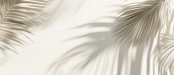 Obraz premium Shadows of tropical palm leaves on a cream-colored floor and light backdrop produce a summer-inspired abstract background