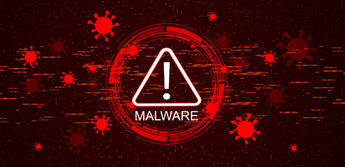 Hacking concept. Attention warning attacker alert sign malware red background. Vector illustration  © Khalim Taufiqi