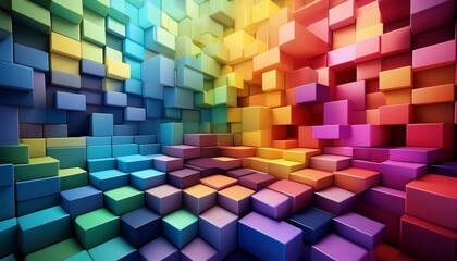 vibrant layered cubes and shadows, deep perspective