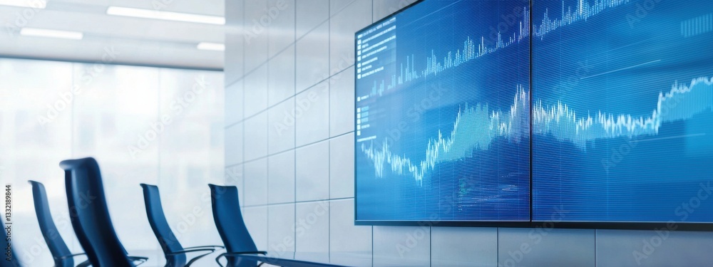 Poster digital financial data display in modern conference room setting
