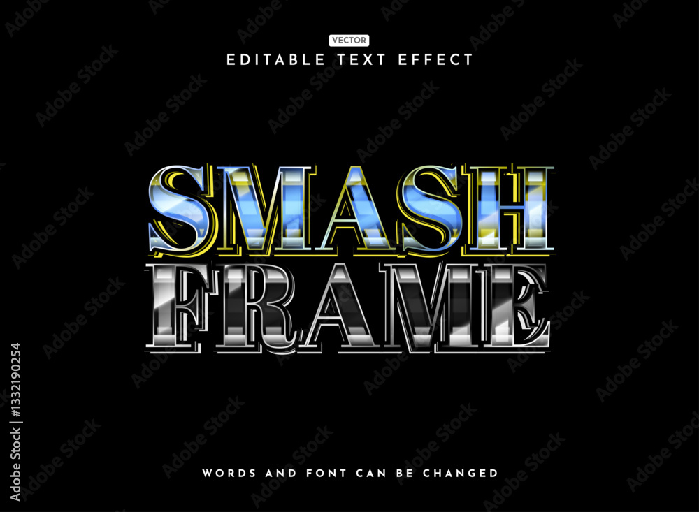 Poster smash frame colorful modern retro futuristic chrome text effect